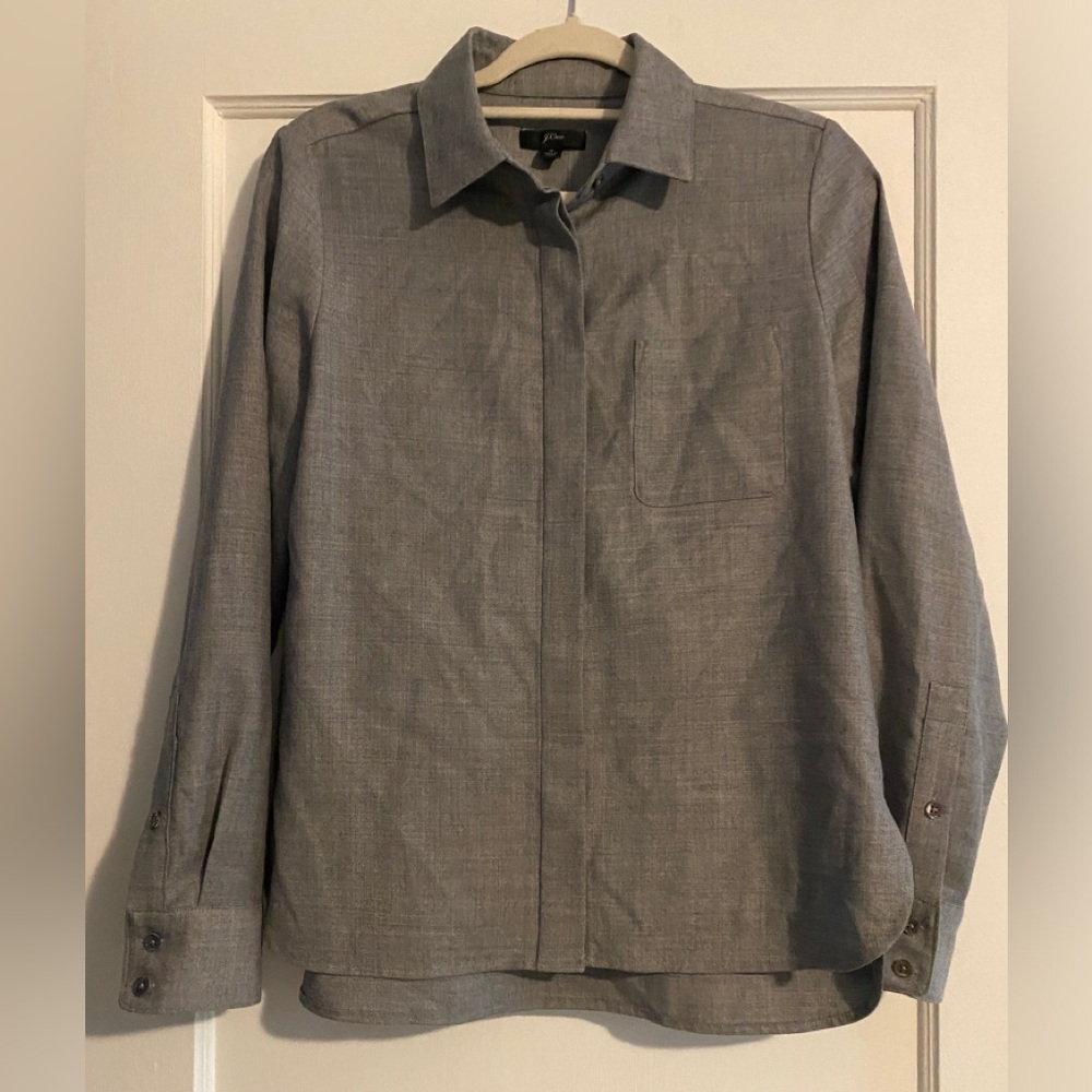 J Crew Women’s Wool Blend Button-Up Shirt Grey Size 6